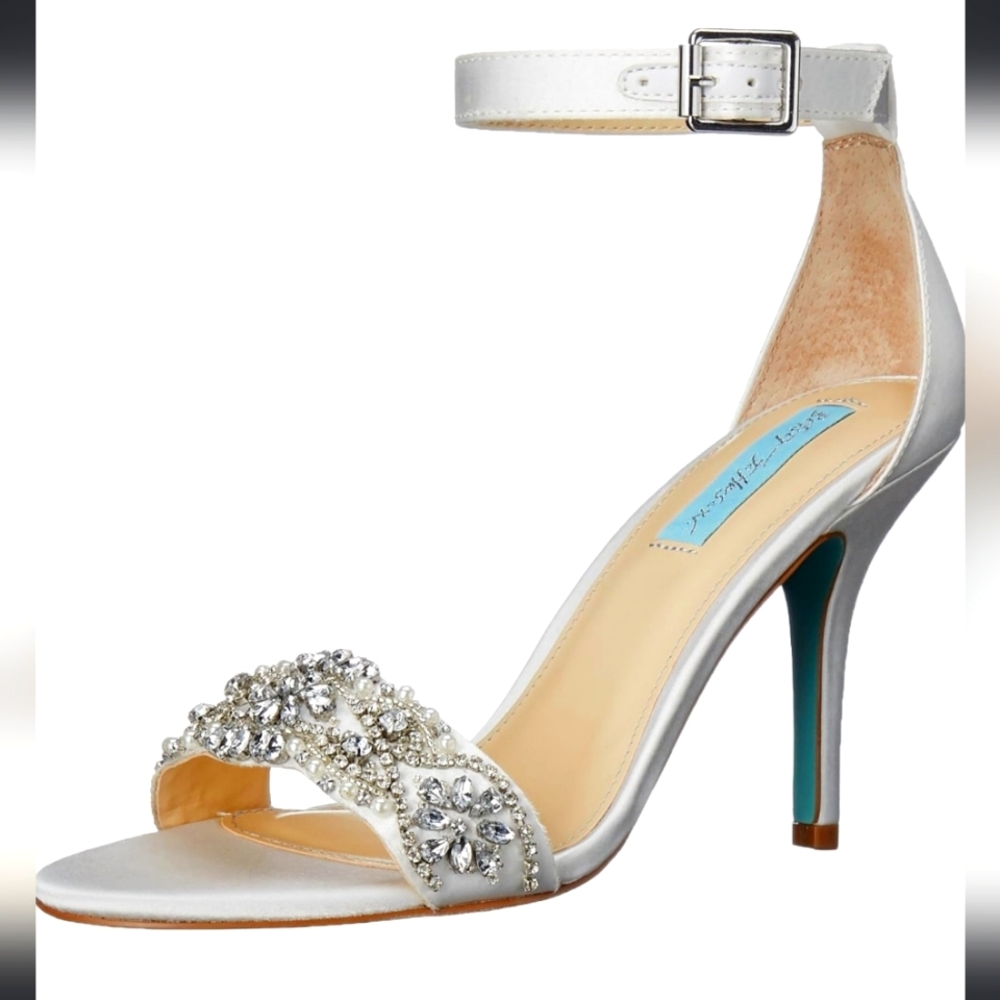 Rhinestone Embellished Satin Heels by Betsey Johnson